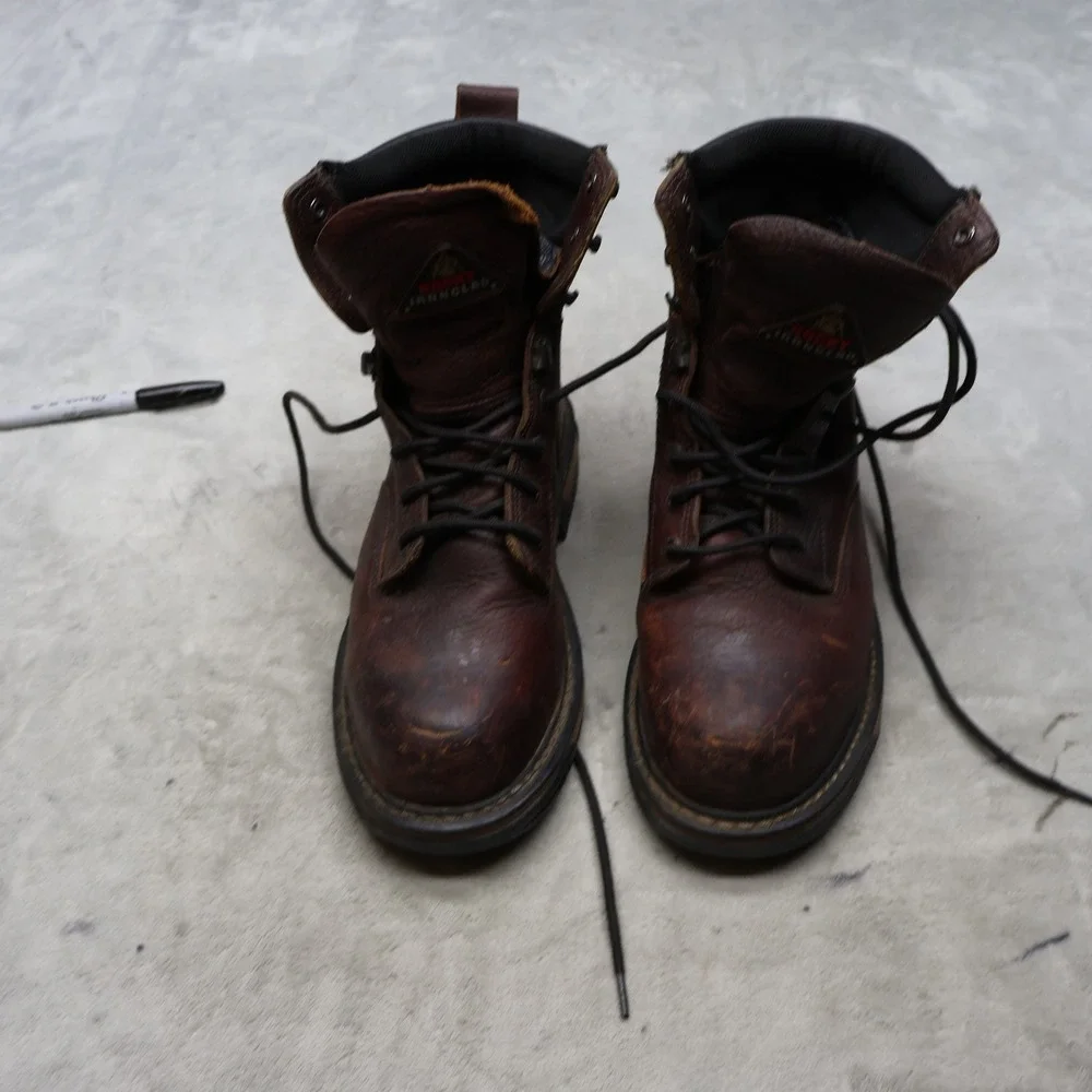 Rocky Men 8W Work Boots Brown Leather Ironclad Steel Toe Lace Up Waterproof 6693